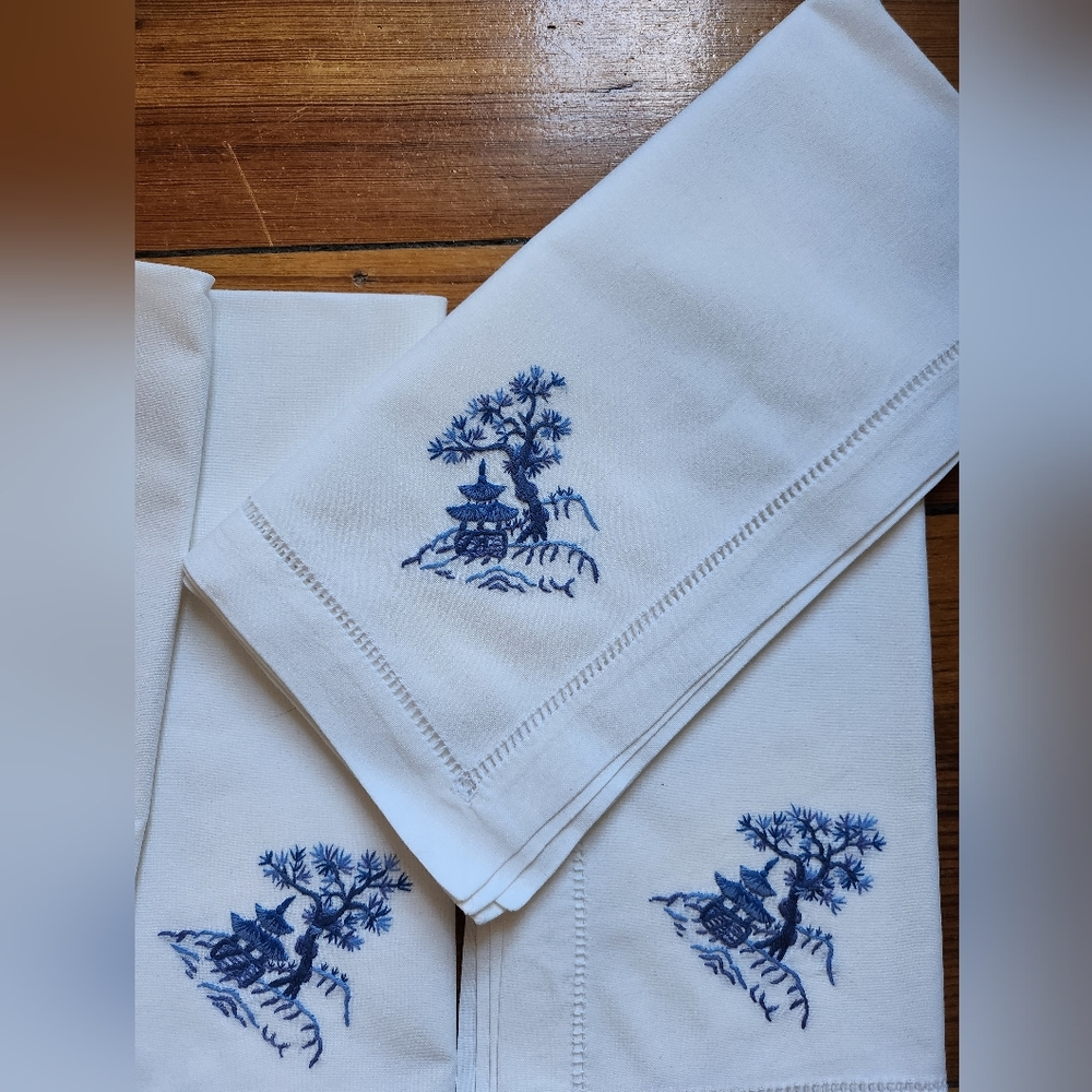 Gramercy blue embroidered napkins